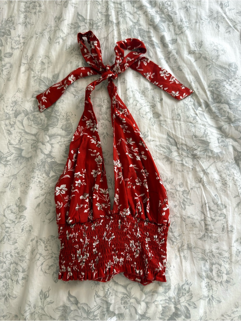 Red Floral Halter Crop Top